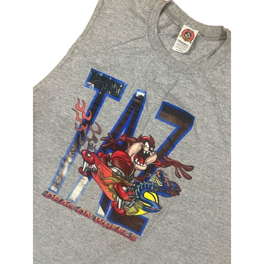 VINTAGE Looney Tunes Shirt XL Taz Skateboard 1990s Graphic Cyber Goth Dragon